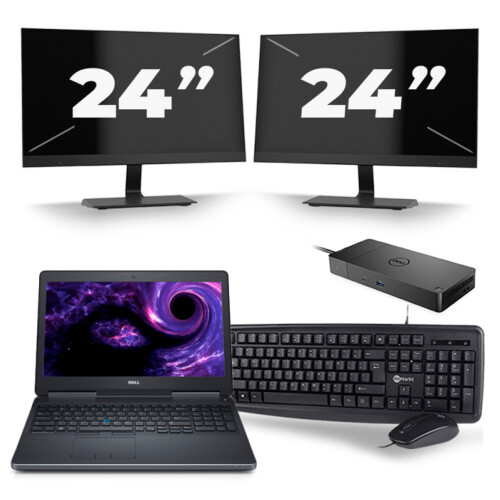 Dell Precision 7510 - Intel Core i5-6e Generatie - 15 inch - 8GB RAM - 256GB SSD - Windows 11 + 2x 24 inch Monitor Tweedehands