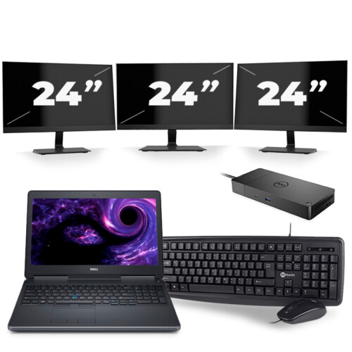 Dell Precision 7510 - Intel Core i5-6e Generatie - 15 inch - 8GB RAM - 256GB SSD - Windows 11 + 3x 24 inch Monitor Tweedehands
