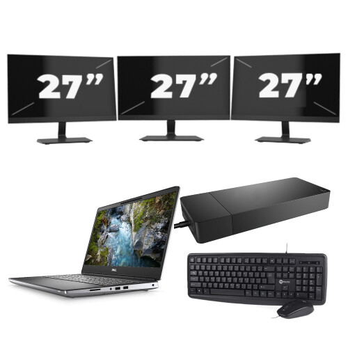 Dell Precision 7550 - Intel Core i7-10e Generatie - 15 inch - 16GB RAM - 512GB SSD - GPU - Windows 11 Home + 3x 27 inch Monitor Tweedehands