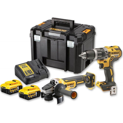DeWALT DCK2020P2T-QW - 18V Comboset - Accuboormachine DCD791 & Haakse Slijper DCG405 - 2x 5Ah Accu's + Lader in T-Stak