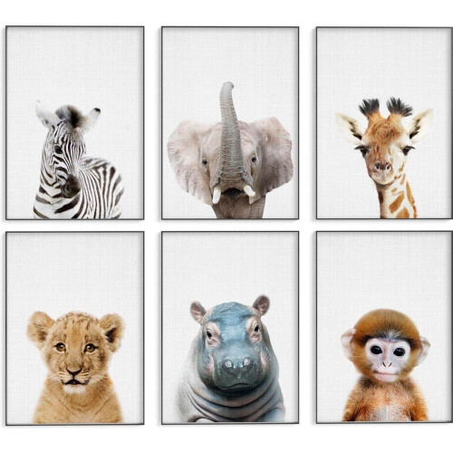 Dieren kinderkamer posters - 6 Posters  - 21x30 cm - Stevig papier -  Safari