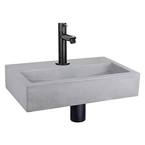 Differnz Flat Fonteinset - Beton Lichtgrijs - Kraan Recht - Mat Zwart - 38 x 24 x 8 cm