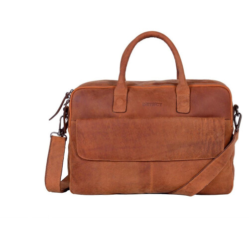 DSTRCT Wall Street Laptoptas - 17 inch - 100% echt nappa leer - Cognac