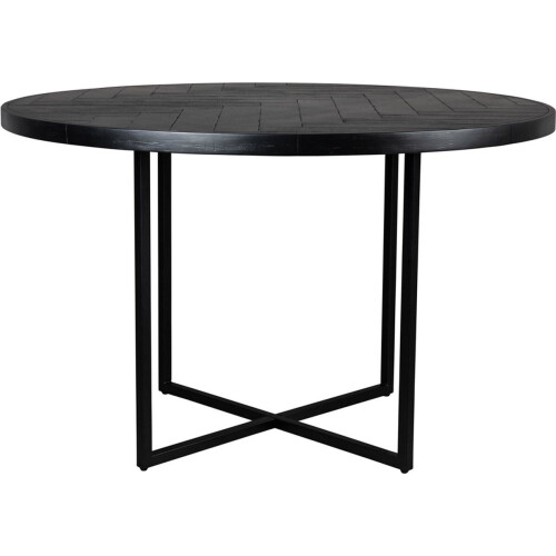 Dutchbone Class - Eettafel Rond 120 cm - Visgraat tafelblad - Zwart