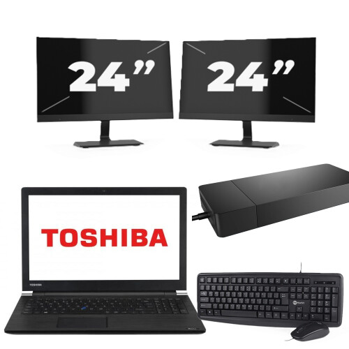 Dynabook Satellite Pro A50-EC - Intel Core i3-8e Generatie - 15 inch - 8GB RAM - 256GB SSD - Windows 11 Home + 2x 24 inch Monitor Tweedehands