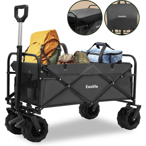 EasLife Bolderkar - Opvouwbaar - Regenhoes - Veiligheidsriemen - Grijs