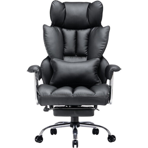 Efomao Luxe Ergonomische Bureaustoel - Verstelbare kantoorstoel met hoofdsteun en lendensteun - PU-leer - Zwart - tot 200kg