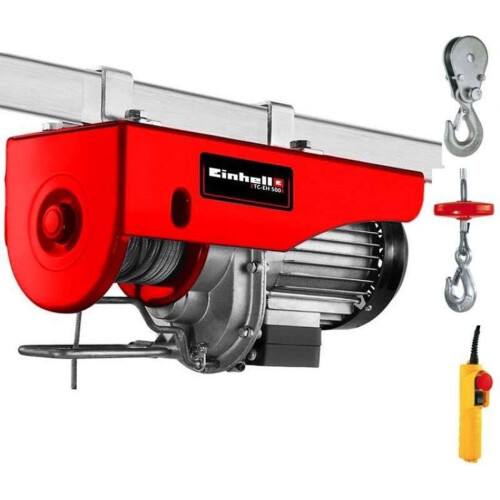 Einhell Elektrische Kabeltakel TC-EH 500 - 800 W - 250 kg op 11,5 m - 500 kg op 5,7 m (met katrol) - Noodstop - Automatische rem - Incl. katrol