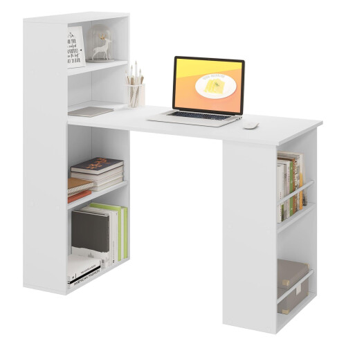 Esituro Bureau - 120x55x120cm - Bureau met opbergruimte en boekenkast - Wit