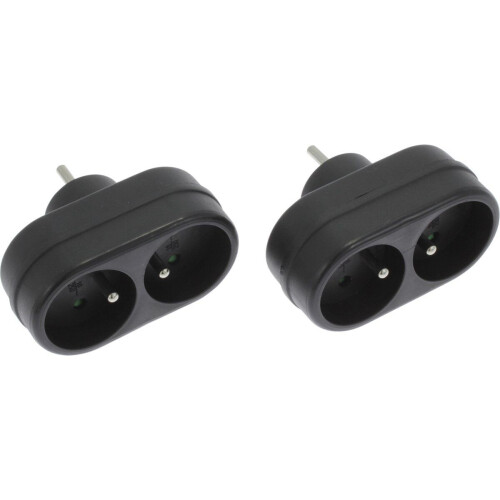 Exin Verdeelstekker Domino - 2-voudige Penaarde - Zwart (2 stuks)