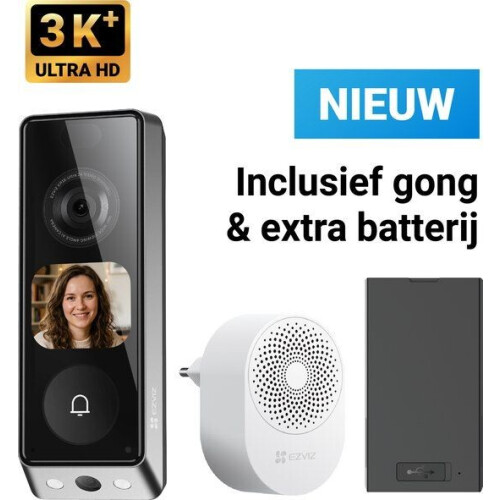EZVIZ EP8 Ultra - Videodeurbel - 6MP + 2MP dual-lens camera - AI interactief scherm - Pakketdetectie - Draadloos of bedraad - 32GB opslag Tweedehands