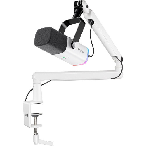 FIFINE TAM8 - USB / XLR Studio microfoon - Flexibele Arm - RGB - Wit Tweedehands