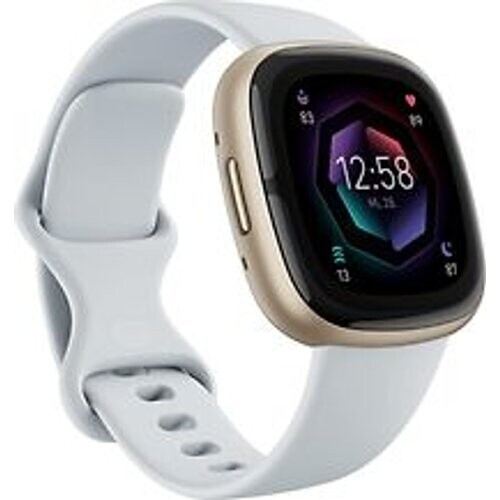 Fitbit Sense 2 40 mm goud met een siliconen polsband mistige blauw [wifi] Tweedehands