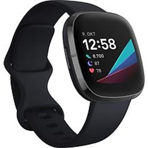 Fitbit Sense 40 mm grafiet met een siliconen polsband carbon [wifi] Tweedehands