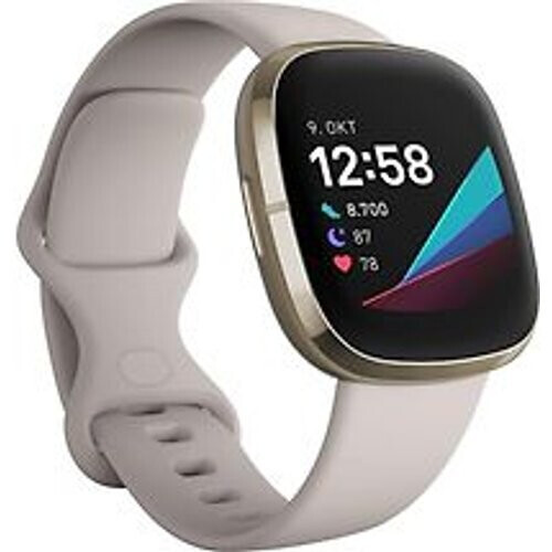 Fitbit Sense 40 mm zacht goud met een siliconen polsband maanwit [wifi] Tweedehands