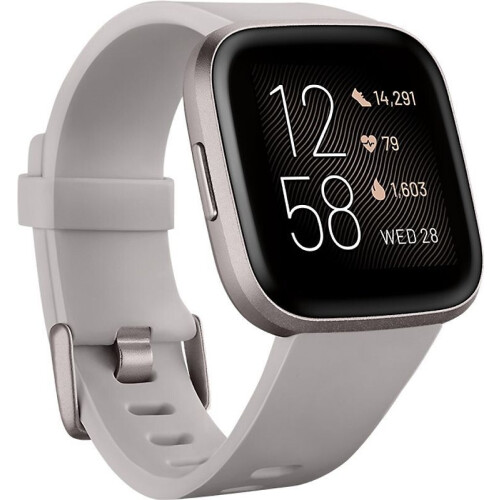 Fitbit Versa 2 40 mm aluminium mist grey op stoffen bandje smoke - wifi Tweedehands