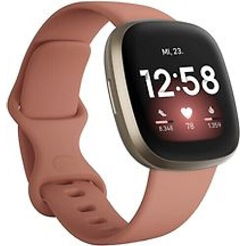 Fitbit Versa 3 40 mm zacht goud met een siliconen polsband oudroze [wifi] Tweedehands