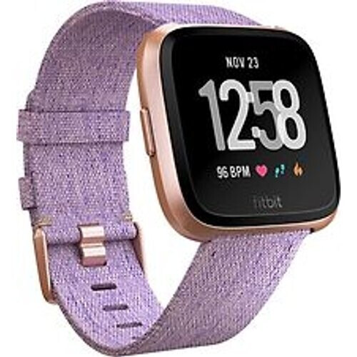 Fitbit Versa 34 mm aluminium roségoud met geworven stoffen armband [wifi] paars Tweedehands