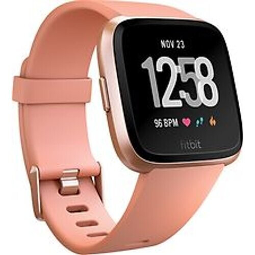 Fitbit Versa 34 mm aluminium roségoud met siliconen armband [wifi] oranjebeige Tweedehands