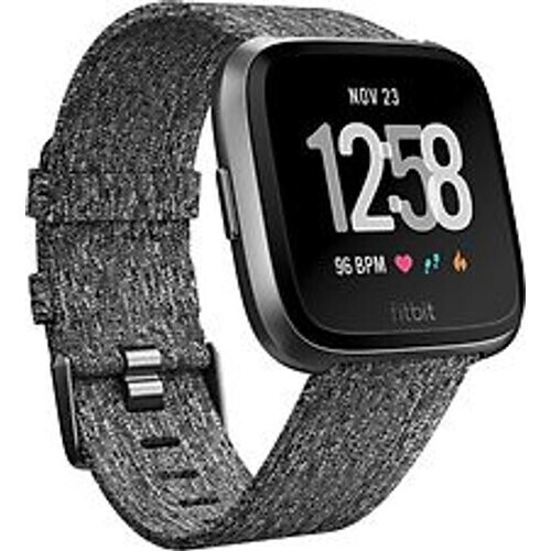 Fitbit Versa 34 mm aluminium zwartgrijs met geworven stoffen armband [wifi] grijs Tweedehands