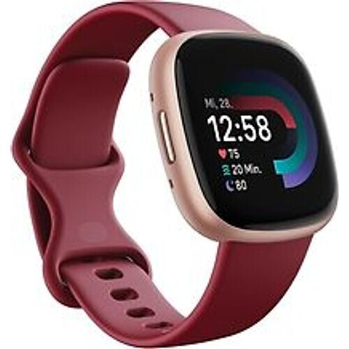 Fitbit Versa 4 40 mm aluminium rosé koper met siliconen polsband rood [wifi] Tweedehands