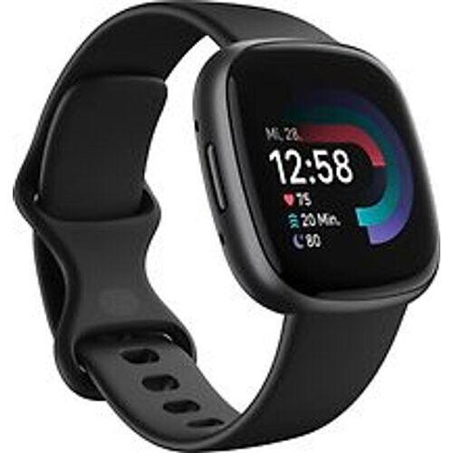 Fitbit Versa 4 40 mm grafiet met een zwart siliconen polsband [wifi] Tweedehands