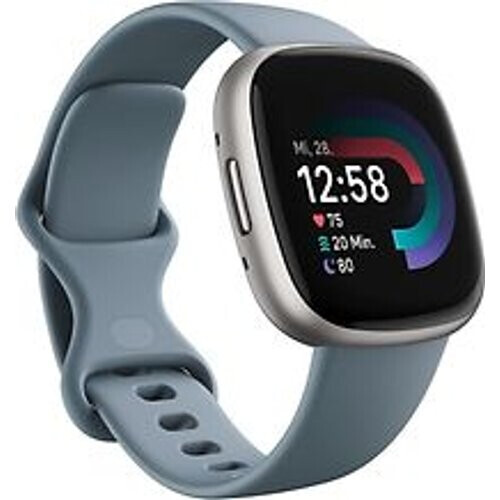 Fitbit Versa 4 40 mm platina met een blauw siliconen polsband [wifi] Tweedehands