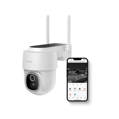 FlinQ Slimme Beveiligingscamera Dome Guard - Oplaadbaar via USB & Zonne Energie - 2K HD - Nachtzicht - Pan & Tilt IP Camera
