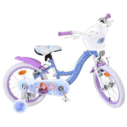 Frozen II kinderfiets blauw 16 inch | Leeftijd 4-6 | 2 handremmen, zijsteunen, reflectoren | Verstelbaar stuur/zadel | Stuurmand | Meisjes cadeau