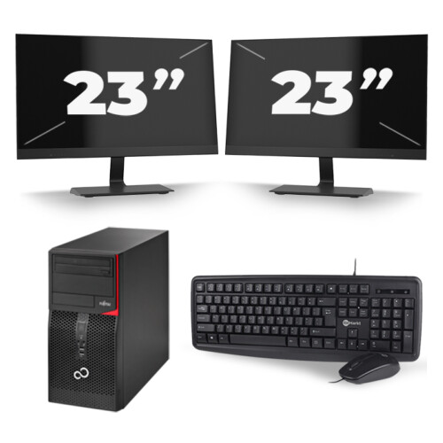 Fujitsu Esprimo P556 Micro Tower - Intel Core i3-6e Generatie - 8GB RAM - 256GB SSD - Windows 11 + 2x 23 inch Monitor Tweedehands