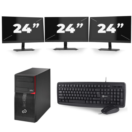 Fujitsu Esprimo P556 Micro Tower - Intel Core i3-6e Generatie - 8GB RAM - 256GB SSD - Windows 11 + 3x 24 inch Monitor Tweedehands
