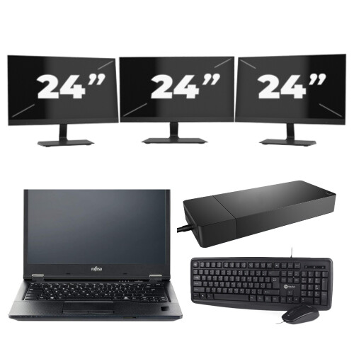 Fujitsu LIFEBOOK E5410 - Intel Core i3-10e Generatie - 14 inch - 8GB RAM - 256GB SSD - Windows 11 Home + 3x 24 inch Monitor Tweedehands
