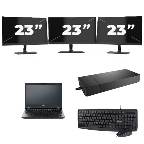 Fujitsu LIFEBOOK E5410 - Intel Core i3-10e Generatie - 14 inch - 8GB RAM - 256GB SSD - Windows 11 Home + 3x 23 inch Monitor Tweedehands