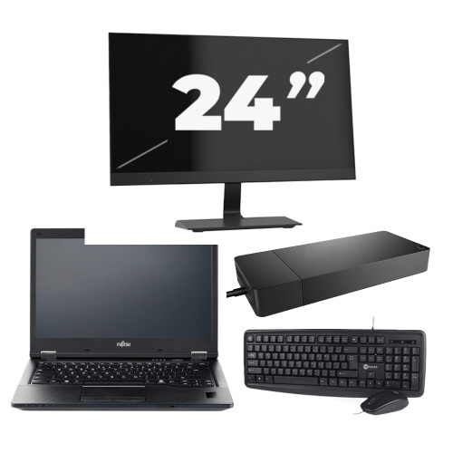 Fujitsu LIFEBOOK E5410 - Intel Core i3-10e Generatie - 14 inch - 8GB RAM - 256GB SSD - Windows 11 Home + 1x 24 inch Monitor Tweedehands