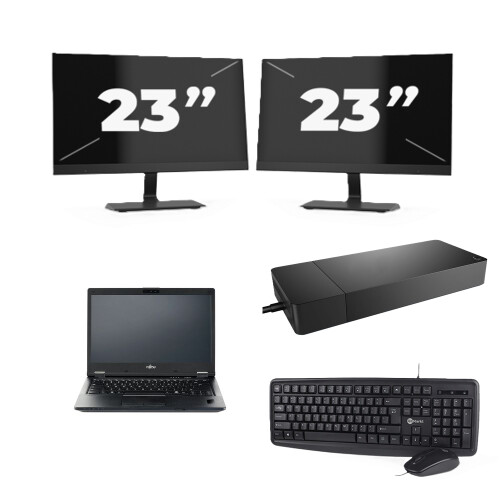 Fujitsu LIFEBOOK E5410 - Intel Core i3-10e Generatie - 14 inch - 8GB RAM - 256GB SSD - Windows 11 Home + 2x 23 inch Monitor Tweedehands