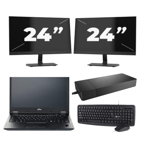 Fujitsu LIFEBOOK E5410 - Intel Core i3-10e Generatie - 14 inch - 8GB RAM - 256GB SSD - Windows 11 Home + 2x 24 inch Monitor Tweedehands