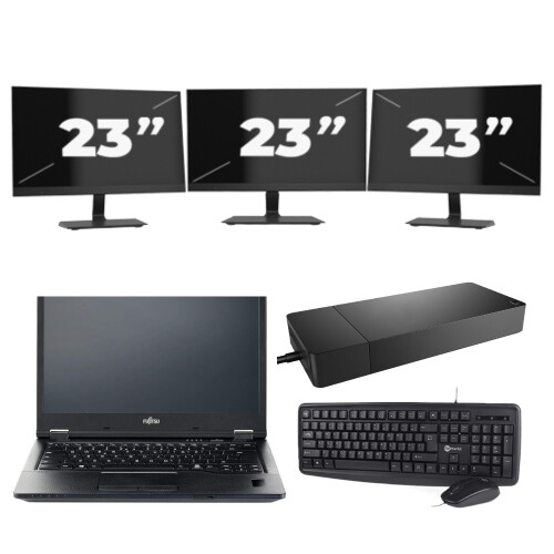 Fujitsu LIFEBOOK E5410 - Intel Core i3-10e Generatie - 14 inch - 8GB RAM - 256GB SSD - Windows 11 Home + 3x 23 inch Monitor Tweedehands