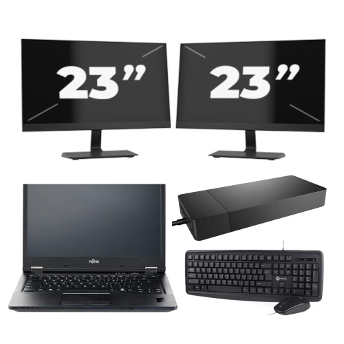 Fujitsu LIFEBOOK E5410 - Intel Core i3-10e Generatie - 14 inch - 8GB RAM - 256GB SSD - Windows 11 Home + 2x 23 inch Monitor Tweedehands