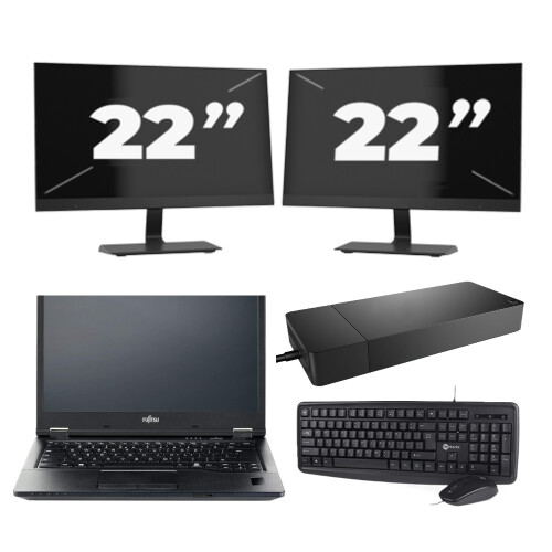 Fujitsu LIFEBOOK E5410 - Intel Core i3-10e Generatie - 14 inch - 8GB RAM - 256GB SSD - Windows 11 Home + 2x 22 inch Monitor Tweedehands