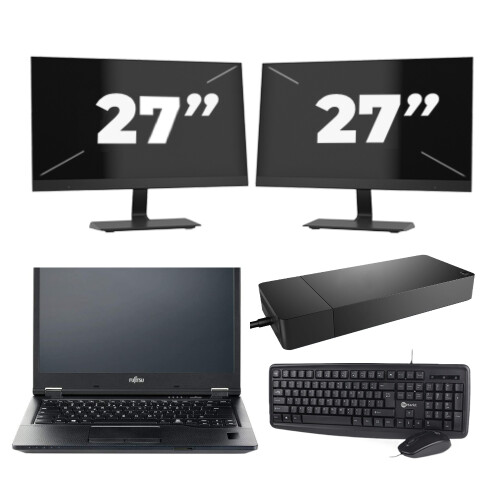 Fujitsu LIFEBOOK E5410 - Intel Core i5-10e Generatie - 14 inch - 8GB RAM - 256GB SSD - Windows 11 Home + 2x 27 inch Monitor Tweedehands