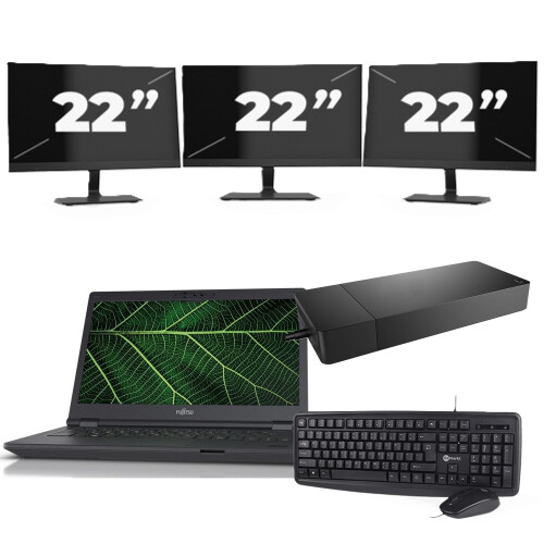 Fujitsu LIFEBOOK E5411 - Intel Core i5-11e Generatie - 14 inch - 8GB RAM - 256GB SSD - Windows 11 Home + 3x 22 inch Monitor Tweedehands
