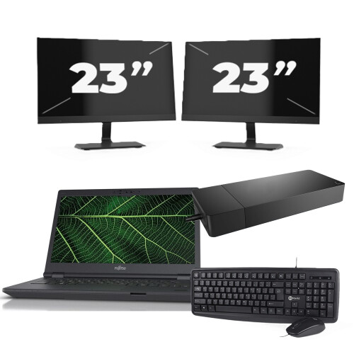 Fujitsu LIFEBOOK E5411 - Intel Core i5-11e Generatie - 14 inch - 8GB RAM - 256GB SSD - Windows 11 Home + 2x 23 inch Monitor Tweedehands