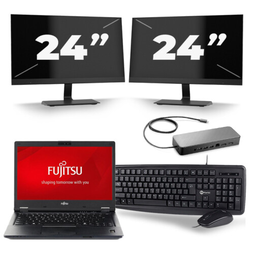 Fujitsu LifeBook E548 - Intel Core i5-8e Generatie - 14 inch - 16GB RAM - 256GB SSD - Windows 11 + 2x 24 inch Monitor Tweedehands