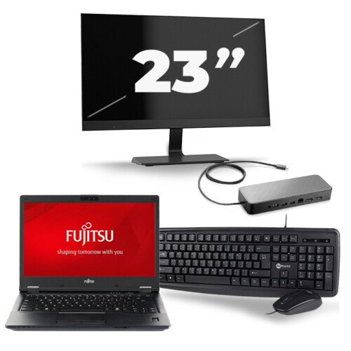 Fujitsu LifeBook E548 - Intel Core i5-8e Generatie - 14 inch - 16GB RAM - 256GB SSD - Windows 11 + 1x 23 inch Monitor Tweedehands