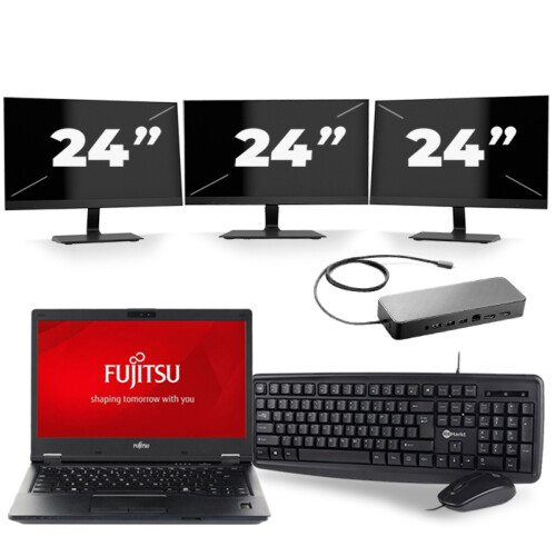 Fujitsu LifeBook E548 - Intel Core i5-8e Generatie - 14 inch - 16GB RAM - 256GB SSD - Windows 11 + 3x 24 inch Monitor Tweedehands