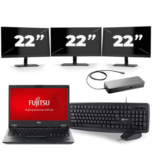 Fujitsu LifeBook E548 - Intel Core i5-8e Generatie - 14 inch - 16GB RAM - 256GB SSD - Windows 11 + 3x 22 inch Monitor Tweedehands