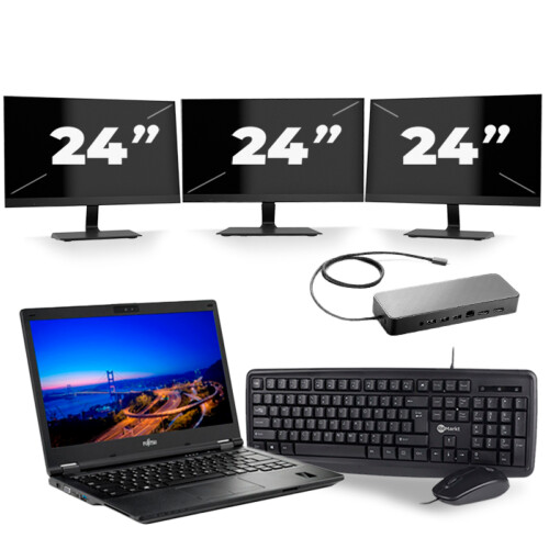 Fujitsu LifeBook E549 - Intel Core i5-8e Generatie - 14 inch - 8GB RAM - 256GB SSD - Windows 11 + 3x 24 inch Monitor Tweedehands