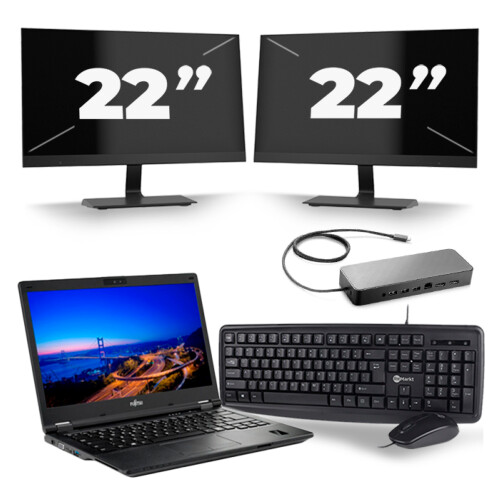 Fujitsu LifeBook E549 - Intel Core i5-8e Generatie - 14 inch - 8GB RAM - 256GB SSD - Windows 11 + 2x 22 inch Monitor Tweedehands