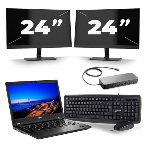 Fujitsu LifeBook E549 - Intel Core i5-8e Generatie - 14 inch - 8GB RAM - 256GB SSD - Windows 11 + 2x 24 inch Monitor Tweedehands