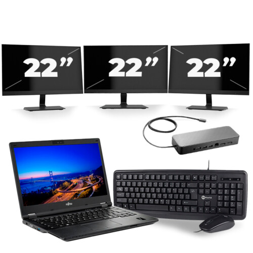 Fujitsu LifeBook E549 - Intel Core i5-8e Generatie - 14 inch - 8GB RAM - 256GB SSD - Windows 11 + 3x 22 inch Monitor Tweedehands